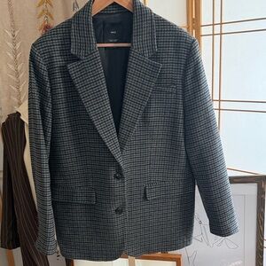 Mango MNG Houndstooth Blazer Jacket Gray Italian Fabric Size L